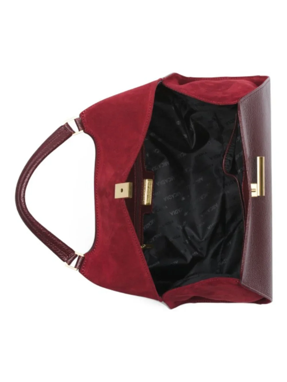 ARCADIA Made In Italy Leather Single Handle Trap Satchel With Suede Panel